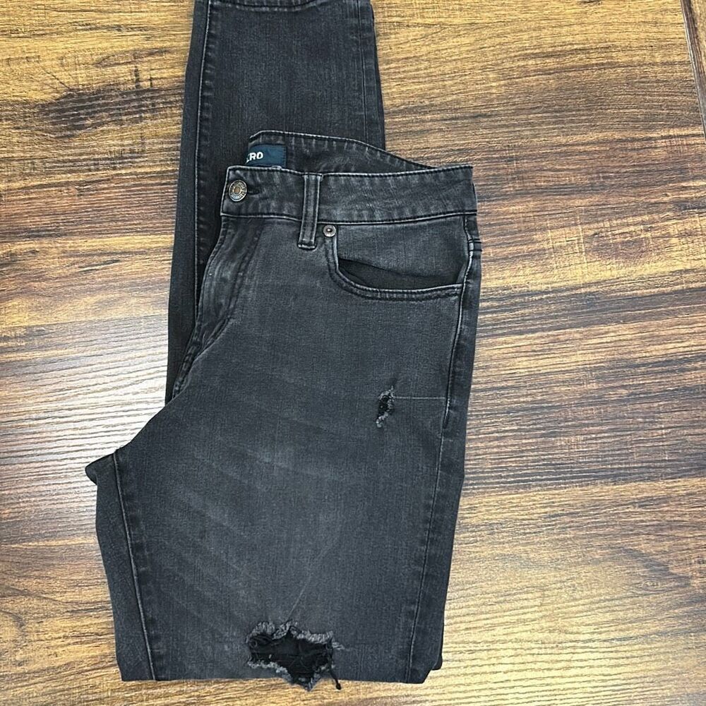 B6/3 AERO, womens super skinny black distressed jeans, 31/32